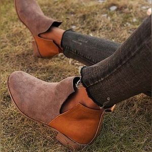 ROSY | Khaki & Brown Matte-Contrast Side-Slit Ankle Boot